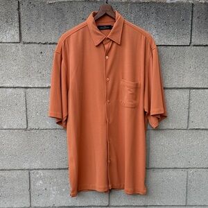 Men's Orange Short Sleeve Button Down Shirt
